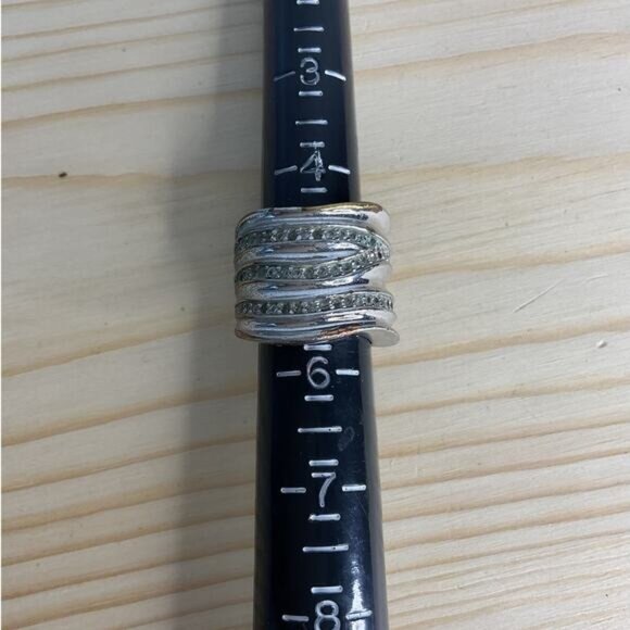 Lia Sophia Signed Silver Tone Rhinestone Wide Ring - Picture 6 of 6